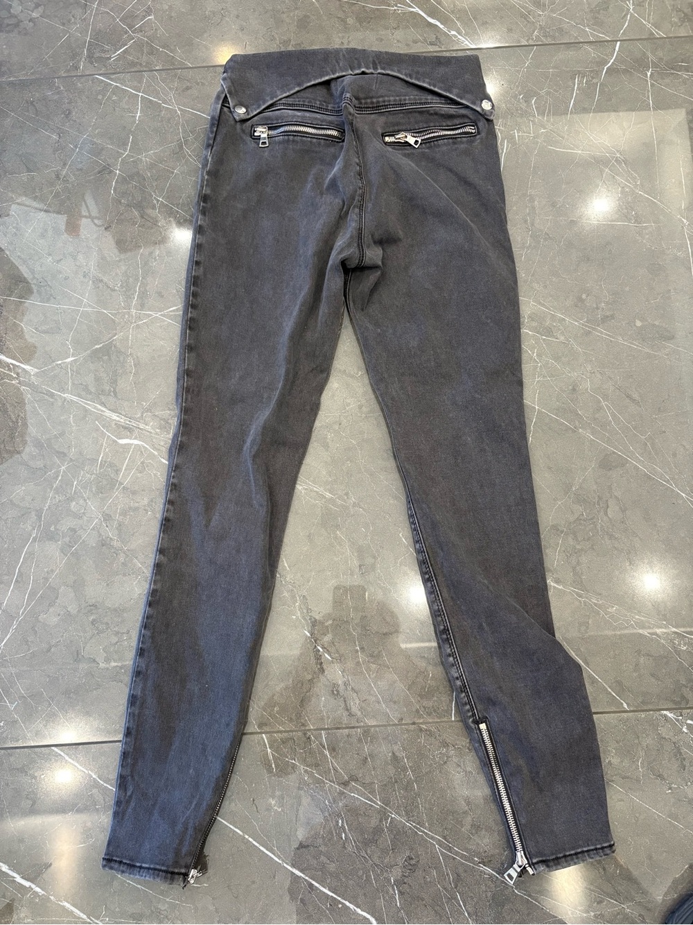 RTA Diavolina Skinny Jeans Womens 25 Black Denim Cropped Folded Waist Biker Moto